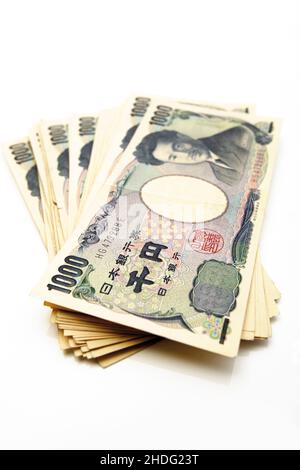 Banknote, Yen, Banknoten, Papierwährung, Yen-Zeichen, yens Stockfoto
