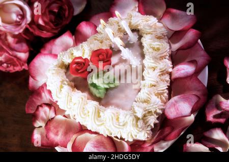 Herzförmig, Geburtstagskuchen, herzförmig, Geburtstagskuchen Stockfoto