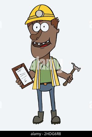 Handgezeichnete Charakterdarstellung für Handwerker oder Baumeister Stockfoto