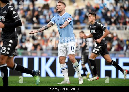 Rom, Italien. 06th Januar 2022. Ciro Immobile der SS Lazio reagiert während des Fußballspiels der Serie A zwischen der SS Lazio und dem FC Empoli im Olimpico-Stadion in Rom (Italien), 6th. Januar 2022. Foto Antonietta Baldassarre/Insidefoto Kredit: Insidefoto srl/Alamy Live News Stockfoto