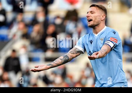 Rom, Italien. 06th Januar 2022. Ciro Immobile der SS Lazio reagiert während des Fußballspiels der Serie A zwischen der SS Lazio und dem FC Empoli im Olimpico-Stadion in Rom (Italien), 6th. Januar 2022. Foto Antonietta Baldassarre/Insidefoto Kredit: Insidefoto srl/Alamy Live News Stockfoto