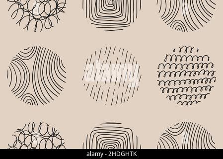 Abstrakte runde Formen. Nahtloses Scribble-Muster für textiles Posterstoff-Design. Vektor Freihand trendy Konzept Stock Vektor