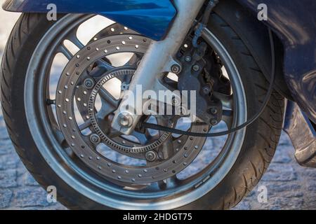 Motorrad, Scheibenbremse, Motorrad, Motorräder, Motorräder, Scheibenbremsen Stockfoto