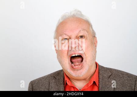 Mann, Senior, wütend, schreiend, Kerl, Männer, ältere Menschen, alt, Senioren, wütend, Erzrütteln, Schreien, Schreien, Schreien Stockfoto