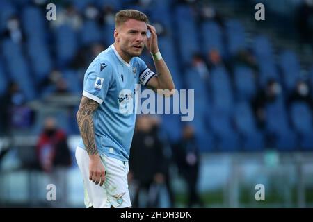 Rom, Italien. 06th Januar 2022. Ciro immobile (Lazio) reagiert während des Serie-A-Spiels zwischen SS Lazio und FC Empoli im Stadio Olimpico am 6. Januar 2022 in Rom, Italien. (Foto von Giuseppe Fama/Pacific Press) Quelle: Pacific Press Media Production Corp./Alamy Live News Stockfoto