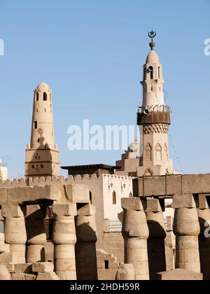 Moschee, Minarett, luxor, Moscheen, Minarette, luxors Stockfoto