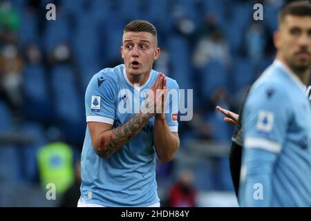 Rom, Italien. 6th Januar 2022. Sergej Milinkovic-Savic (Lazio) reagiert während des Serie-A-Spiels zwischen SS Lazio und FC Empoli im Stadio Olimpico am 6. Januar 2022 in Rom, Italien. (Bild: © Giuseppe Fama/Pacific Press via ZUMA Press Wire) Stockfoto