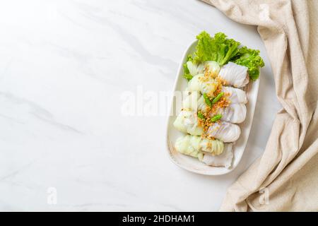 ( Kow Griep Pag Mor)Pork gedünstete Reispakete oder gedünstete Reisknödel Stockfoto