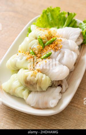 ( Kow Griep Pag Mor)Pork gedünstete Reispakete oder gedünstete Reisknödel Stockfoto