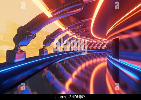 Futuristisch, Bahnbeleuchtung, Gangway, Futuristik, Gangways Stockfoto