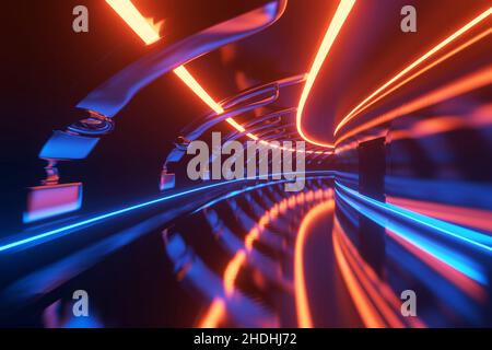 Futuristisch, Bahnbeleuchtung, Gangway, Futuristik, Gangways Stockfoto