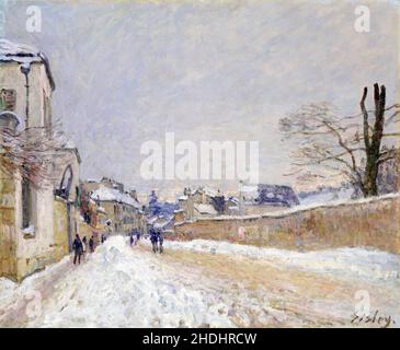 Rue Eugène Moussoir in Moret: Winter von Alfred Sisley (1839-1899), Öl auf Leinwand, 1891 Stockfoto