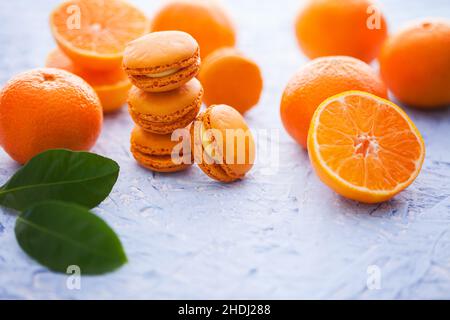 Orange, Mandelgebäck, Makronen, Orangen, Gebäck, Makronen Stockfoto