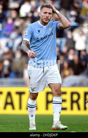 Roma, Italien. 06th Januar 2022. Ciro Immobile der SS Lazio reagiert während des Fußballspiels der Serie A zwischen der SS Lazio und dem FC Empoli im Olimpico-Stadion in Rom (Italien), 6th. Januar 2022. Foto Antonietta Baldassarre/Insidefoto Kredit: Insidefoto srl/Alamy Live News Stockfoto