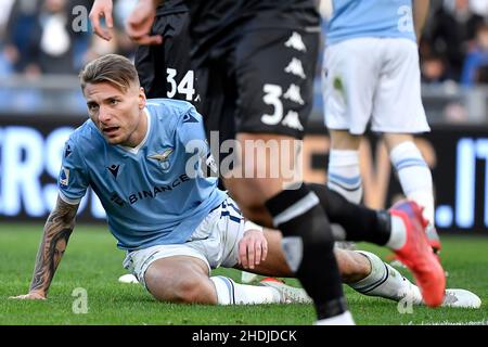 Roma, Italien. 06th Januar 2022. Ciro Immobile der SS Lazio reagiert während des Fußballspiels der Serie A zwischen der SS Lazio und dem FC Empoli im Olimpico-Stadion in Rom (Italien), 6th. Januar 2022. Foto Antonietta Baldassarre/Insidefoto Kredit: Insidefoto srl/Alamy Live News Stockfoto