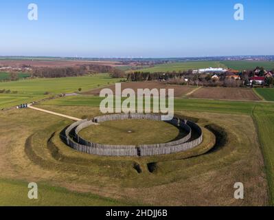 Luftaufnahme des Goseck-Kreises, einem antiken Sonnenobservatorium, Deutschland Stockfoto