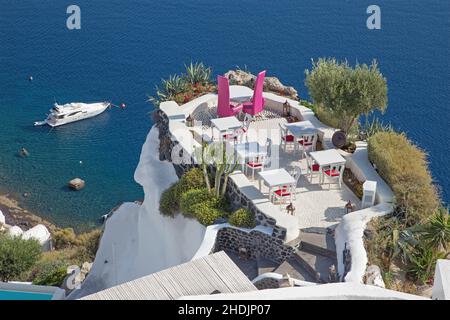 santorini, Terrasse, Luxusimmobilien, Santorinis, Terrassen Stockfoto