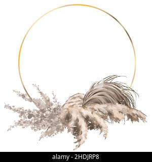 Aquarell Rahmen aus Pampas Gras. Schöner Boho Rahmen Stockfoto