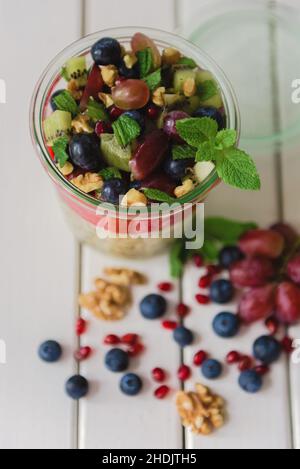 Frühstück, vegan, Hafer über Nacht, Frühstück, Veganer Stockfoto