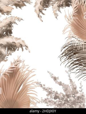 Aquarell Rahmen aus Pampas Gras. Schöner Boho Rahmen Stockfoto