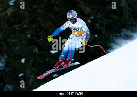 Gröden, Italien. 18th Dez, 2021 GANONG Travis (USA) tritt beim FIS Alpine Ski World Cup Men’s Downhill Race auf der Saslong-Strecke an. Stockfoto