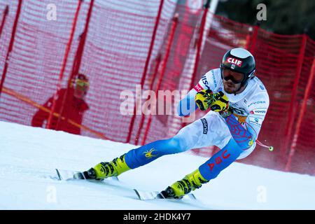 Gröden, Italien. 18th Dez, 2021 BENNETT Bryce (USA) tritt beim FIS Alpine Ski World Cup Men’s Downhill Race auf der Saslong-Strecke an. Stockfoto