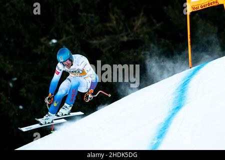 Gröden, Italien. 18th Dez, 2021 COCHRAN-SIEGLE Ryan (USA) tritt beim FIS Alpine Ski World Cup Men’s Downhill Race auf der Saslong-Strecke an. Stockfoto