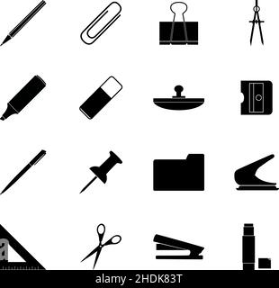 Satz schwarzer Schreibwaren-Symbole, Vektorgrafik Stock Vektor