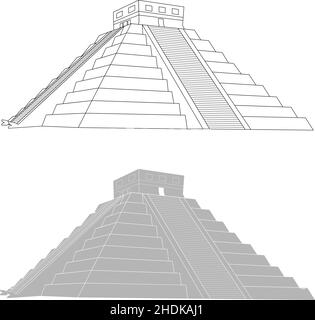 Chichen itza, mexikanische maya-Pyramide auf weißem Hintergrund, Vektorgrafik Stock Vektor