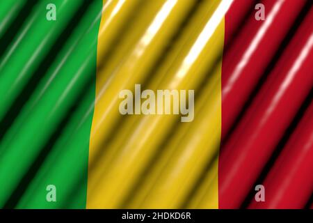 Wunderbar glänzend - aussehend wie Kunststoff-Flagge von Mali mit großen Falten - jeder Anlass Flagge 3D Illustration Stockfoto