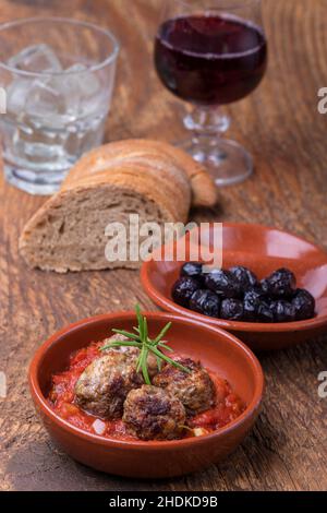 Tapas, Fleischbällchen, spanische Küche, Albondigas, Fleischbällchen, spanische Küche, spanische Küche Stockfoto