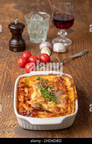 Abendessen, gebackene Mahlzeit, Lasagne, Abendessen, gebackene Mahlzeiten, Lasagnen Stockfoto