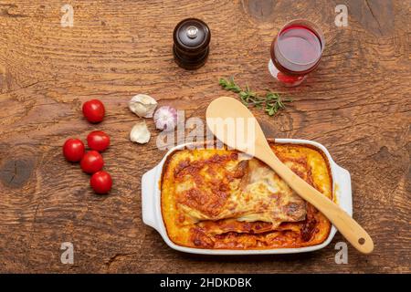 Abendessen, gebackene Mahlzeit, Lasagne, Abendessen, gebackene Mahlzeiten, Lasagnen Stockfoto