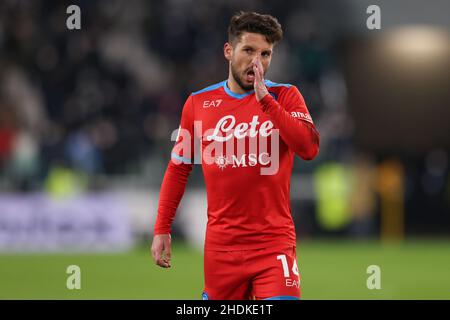 Turin, Italien, 6th. Januar 2022. Dries Mertens vom SSC Napoli reagiert während des Serie-A-Spiels im Allianz-Stadion in Turin. Bildnachweis sollte lauten: Jonathan Moscrop / Sportimage Stockfoto