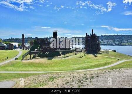 Die alte Gasanlage im Gas Works Park, Fremont, Seattle, Washington Stockfoto