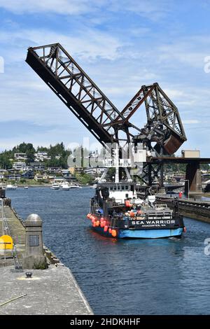 Der sehr aktive Ballard schlängelt zwischen Lake Union und Puget Sound in Seattle, Washington Stockfoto