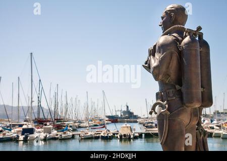 Bronzestatue, Kapstadt, falsche Bucht, Fish Hoek, Statuen, kapstädte, falsche Buchten Stockfoto