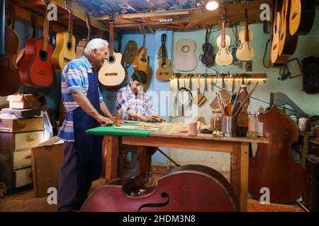 Handwerk, Werkstatt, Instrumentenbauer, Gitarrenbauer, Handwerk, Workshops, Instrumentenbauer Stockfoto