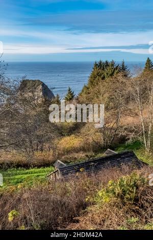 Frühwarnstation und Radarstation des Zweiten Weltkriegs, getarnt als Farm, Redwood National and State Parks, Kalifornien, USA Stockfoto