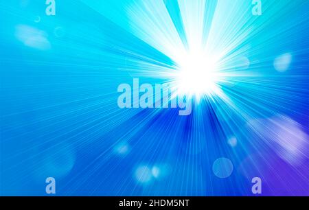 Blau, Sonnenstrahlen, Bokeh, Blau, Sonnenstrahlen, Sonnenstrahlen, Sonnenstrahlen, Sonnenstrahlen, Sonnenstrahlen, bokehs Stockfoto