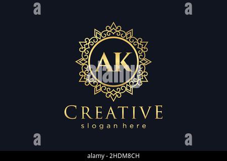 AK Initial Letter Luxus kalligraphisch feminin floral handgezeichnet heraldischen Monogramm antiken Vintage-Stil Luxus-Logo-Design Premium Stock Vektor