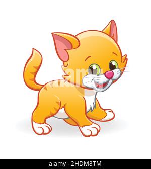 Niedliche lächelnde Cartoon orange Ingwer Kätzchen Katze stehend Vektor auf weißem Hintergrund isoliert Stock Vektor