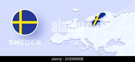 flagge der schwedischen Karte. Vektordarstellung mit einer Karte von Europa und einem hervorgehobenen Land mit Nationalflagge Stock Vektor