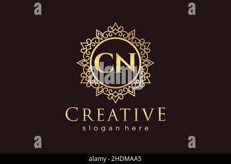 CN Initial Letter Luxus kalligraphisch feminin floral handgezeichnet heraldischen Monogramm antiken Vintage-Stil Luxus-Logo-Design Premium Stock Vektor