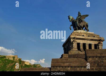 Reiterskulptur, Kaiser wilhelm, deutsches eck, Skulptur, Hockenskulpturen, Statue, kaiser wilhelms, deutsches ecks Stockfoto