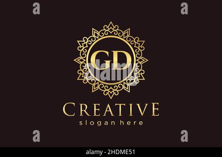 GD Initial Letter Luxus kalligraphisch feminin floral handgezeichnetes heraldisches Monogramm antiker Vintage-Stil Luxus-Logo-Design Premium Stock Vektor