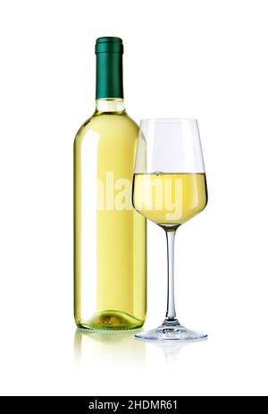 Weinglas, Weinflasche, Weißwein, Glasware, Weinflaschen, Weißweine Stockfoto