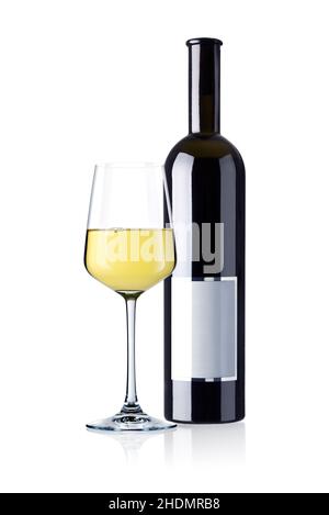 Weinglas, Weinflasche, Weißwein, Glasware, Weinflaschen, Weißweine Stockfoto