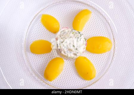 Jackkartoffeln , Quark, Snacks, Jackkartoffeln s, Quarks, Snack Stockfoto