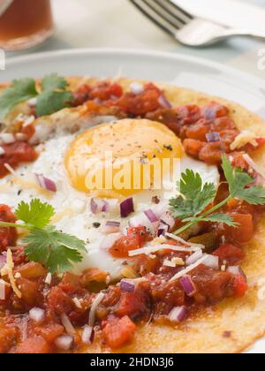 Spiegeleier, Tortilla, Huevos Rancheros, Spiegeleier, Tortillas Stockfoto